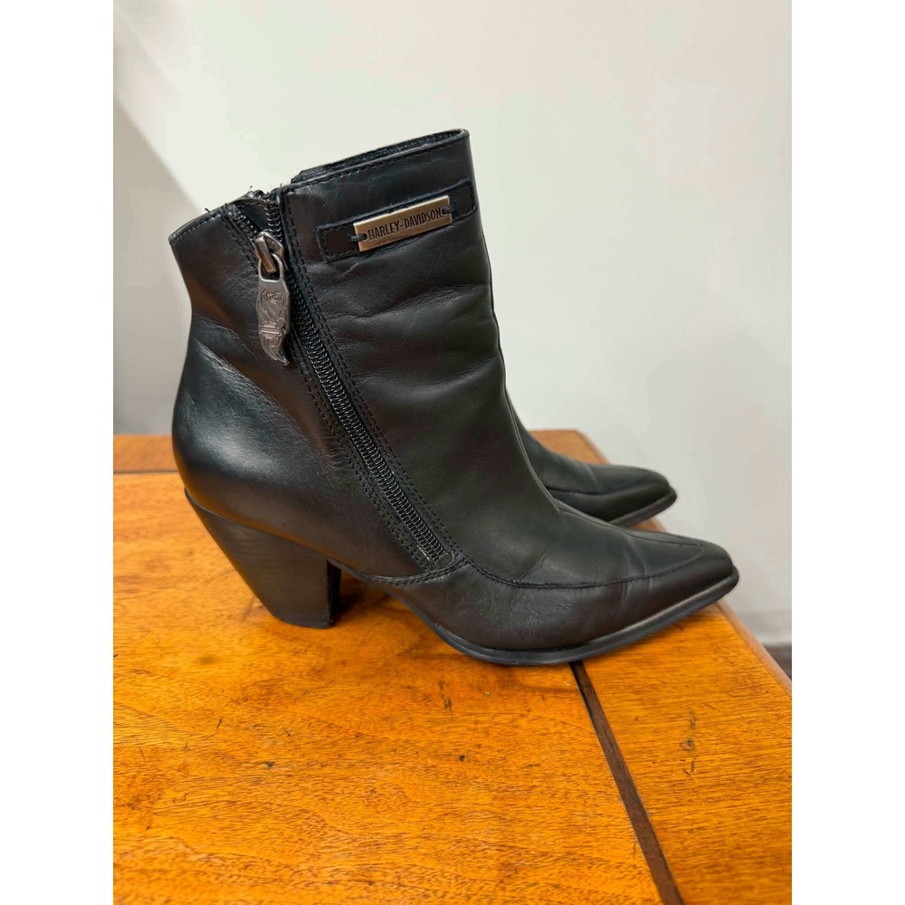 Vtg Harley Davidson Black Leather Pointed Toe Ankle Boots D84441 Womens 6.5